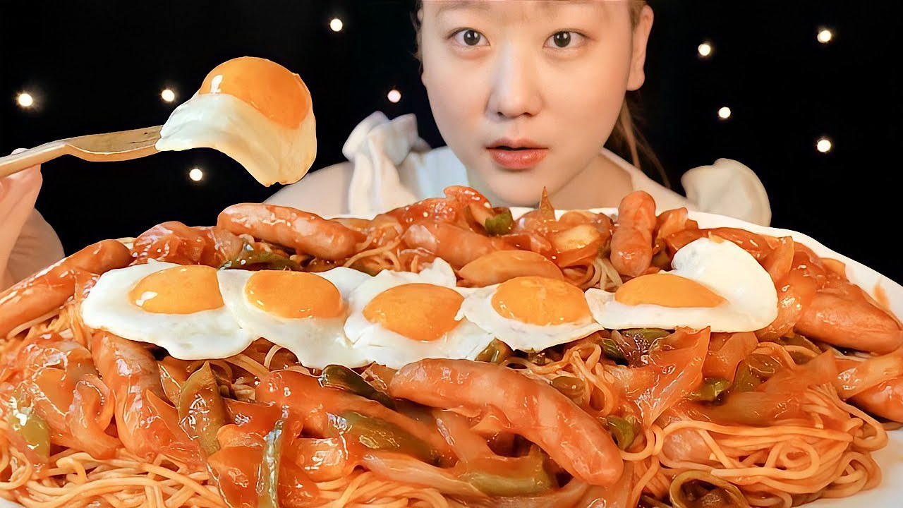 ASMR 目玉焼きナポリタン Spaghetti Napolitan 나폴리탄 스파게티【咀嚼音/大食い/ Mukbang/Eating Sounds】