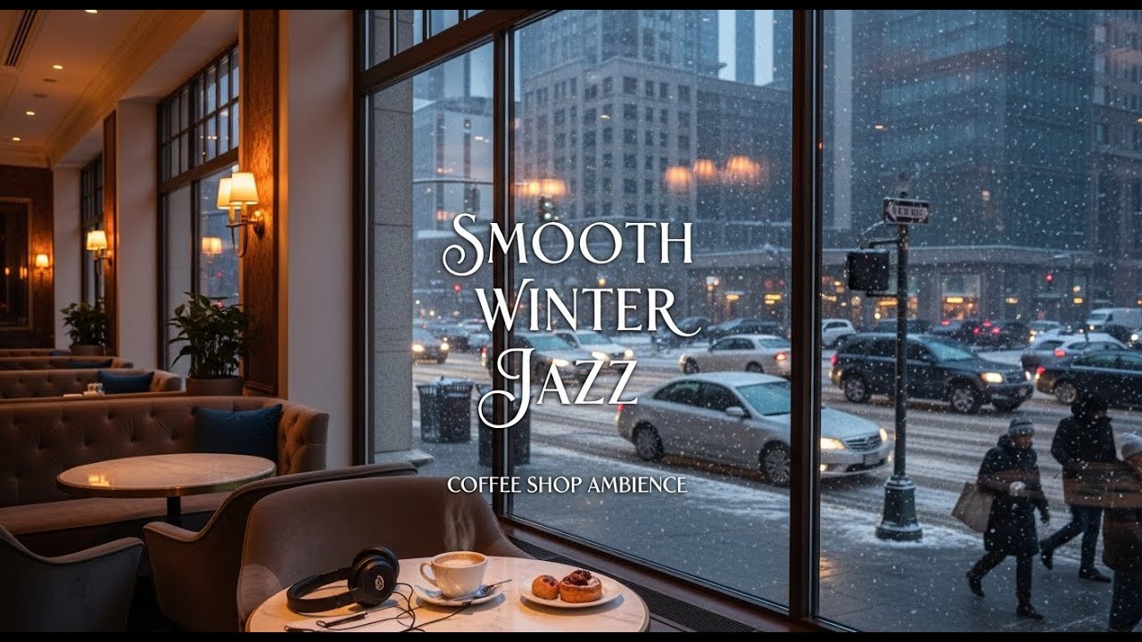 🔴 Cozy Winter Day at Outdoor Coffee Shop Ambience ⛄ Soft Jazz Music  to Relax☕
