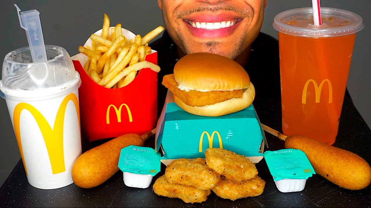 ASMR MCDONALD'S CHICKEN NUGGETS MUKBANG OREO MCFLURRY FILLET FISH RANCH SAUCE FRIES EATING SHOW SOUN