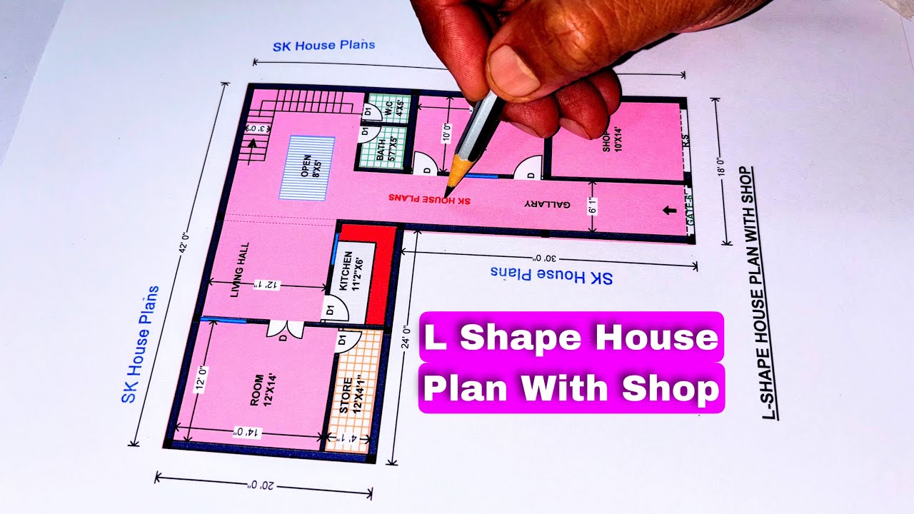 Ghar Bhi, Dukan Bhi | L Shape House Plan With Shop | 2 in 1 Design | SK HOUSE PLANS | S No 2950