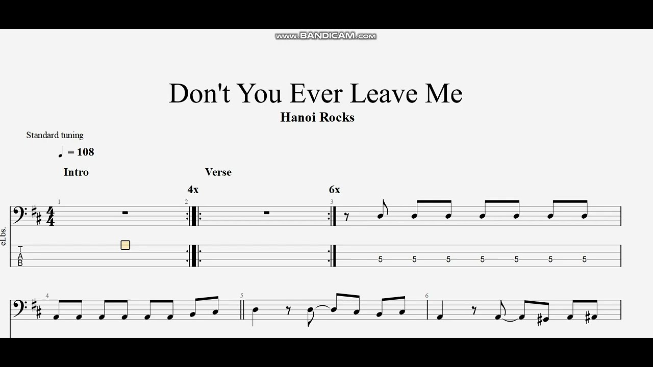 Hanoi Rocks - Don't You Ever Leave Me (bass tab)