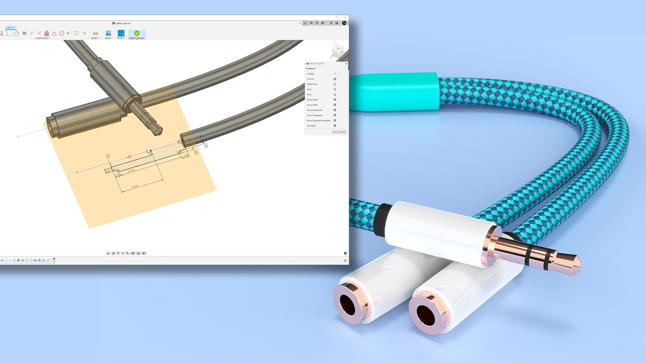 Stereo Splitter Cable 3D Modeling Process Voiceover