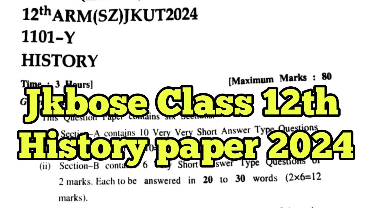 class 12th history paper 2024 |jkbose class 12th history paper 2024 #history #12thhistory #jkbose