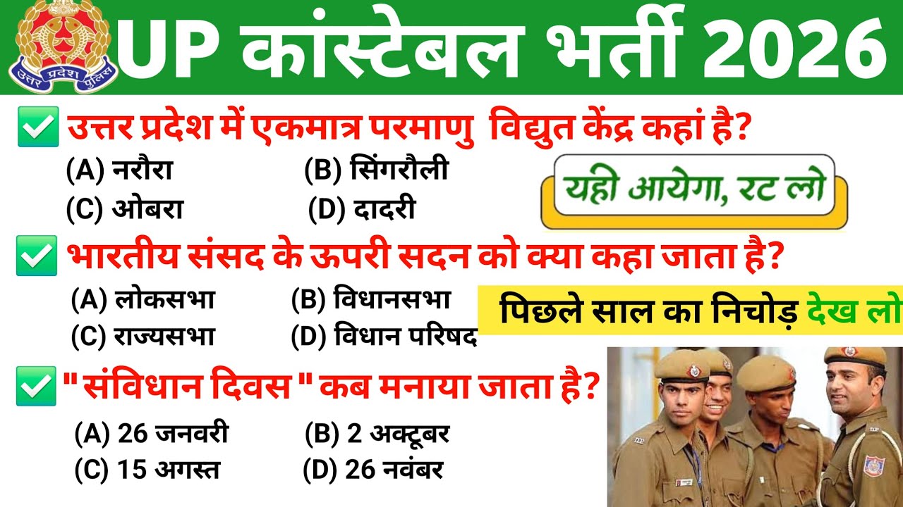 🚨 UP Police Constable 2026 | GK GS Most Important Questions | Exam Date Update | UP GK GS | Part 4