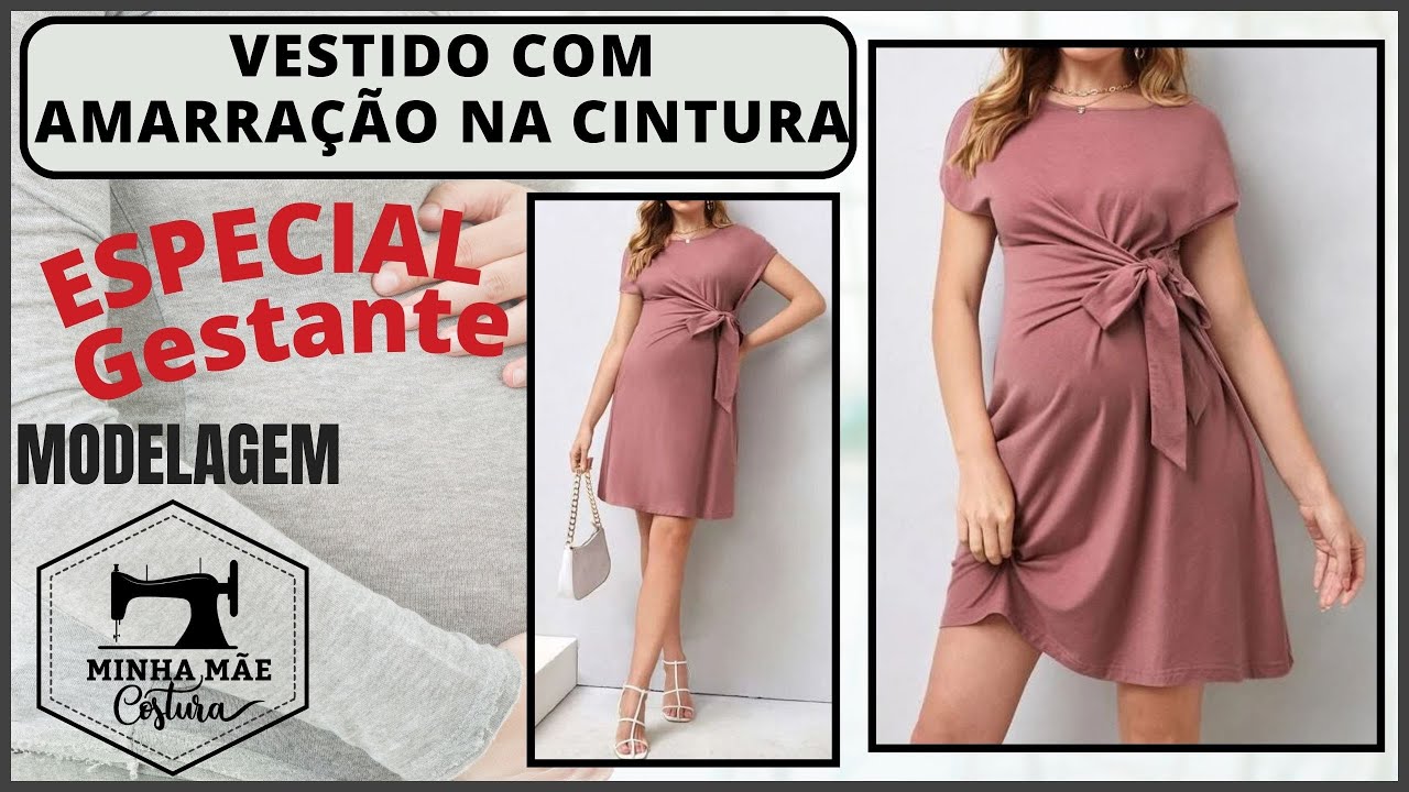 VESTIDO COM AMARRAÇÃO NA CINTURA PARA GESTANTE - PASSO A PASSO DA MODELAGEM