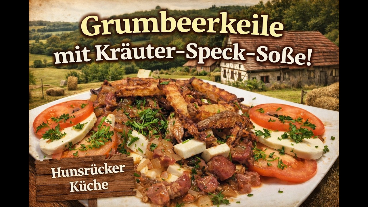 Rezept: Hunsrücker Grumbeerkeile mit Kräuter-Speck-Soße