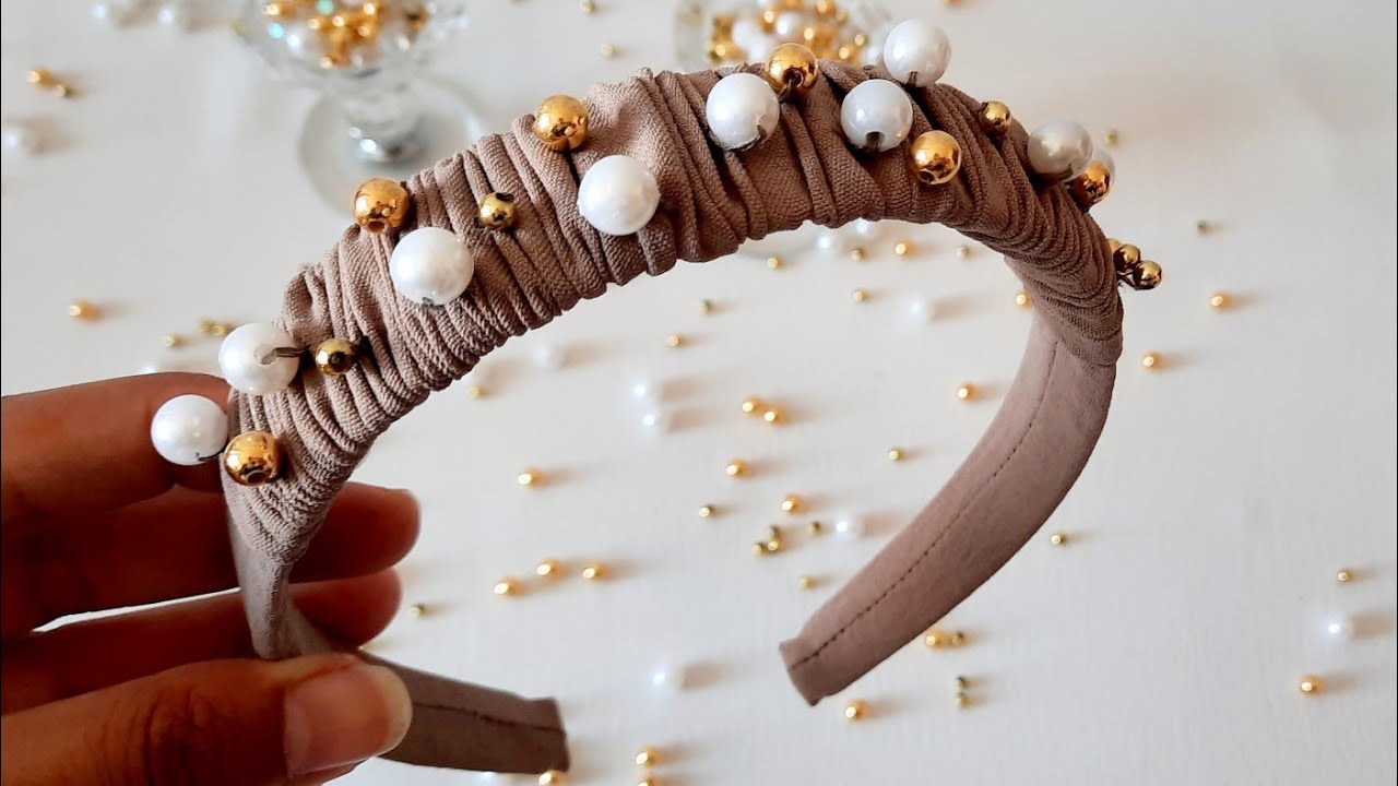How to make a beautiful headband scrunchie with beads - Couture un beau chouchou bandeau avec perles