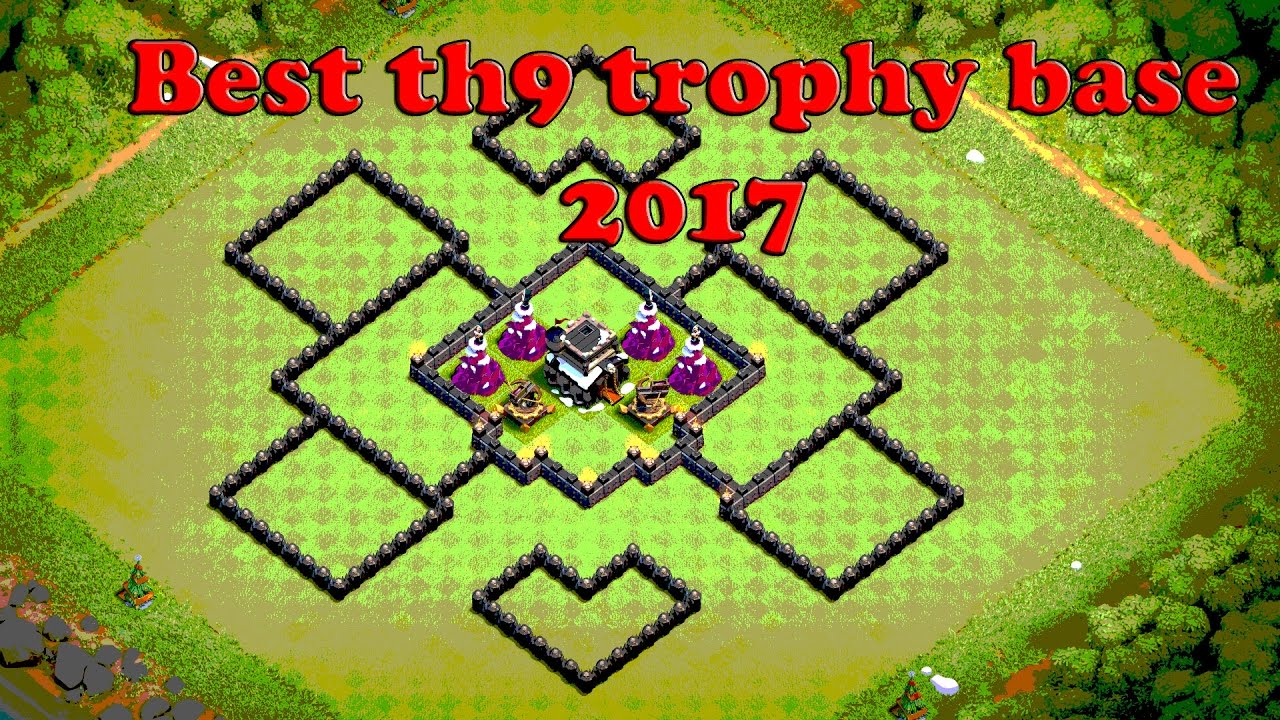 Best th9 trophy base 2017- best layout for clash of clans level 9 town hall- th9 base