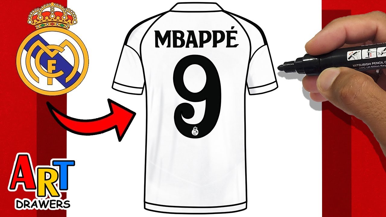 How To Draw MBAPP&Eacute; - Real Madrid - Champions League UEFA⚽( Shirt 9 )