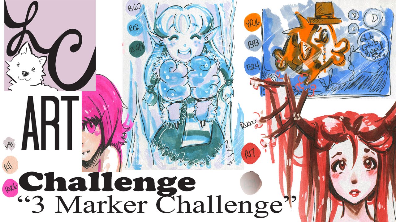 The "3 Marker Challenge"  Drawing and Coloring Ep. 3 Three Different Challenges in One!