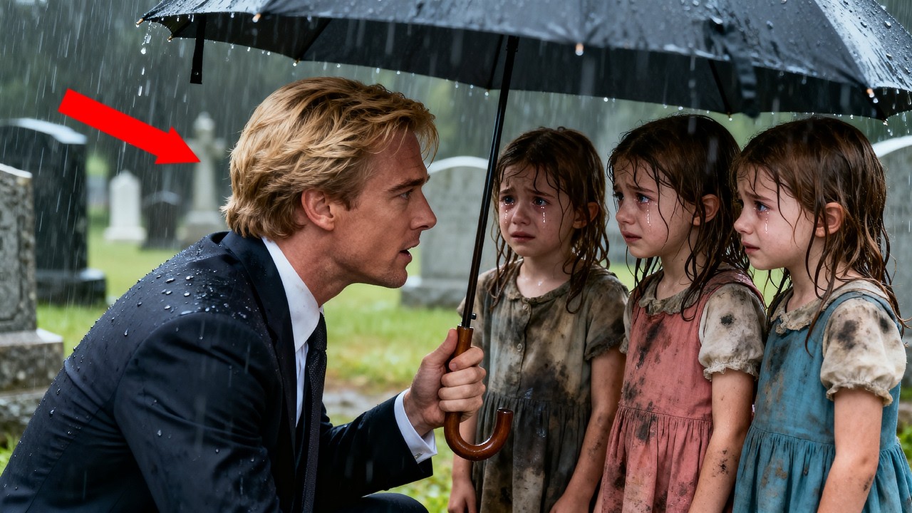 Triplets Crying at Their Mother’s Grave Meet a Billionaire — His Words Change Everything...