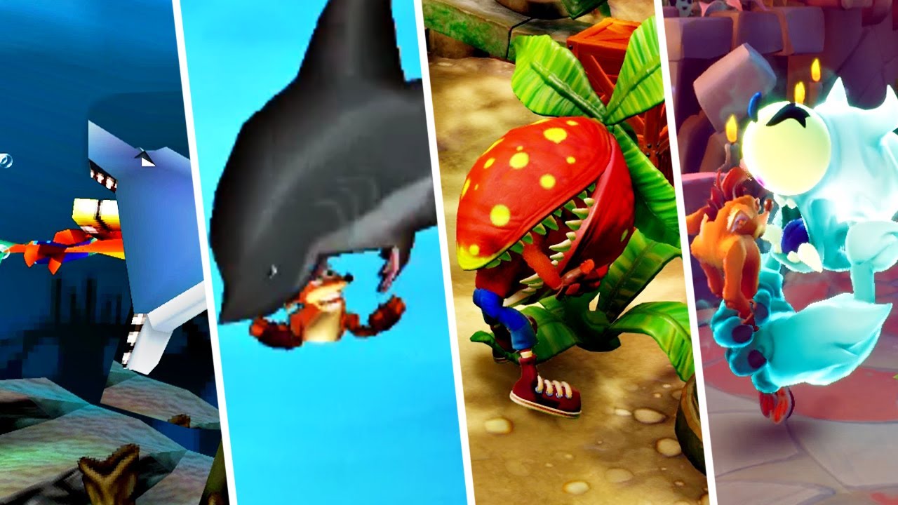 Evolution of Crash Bandicoot being eaten (1996 - 2020)