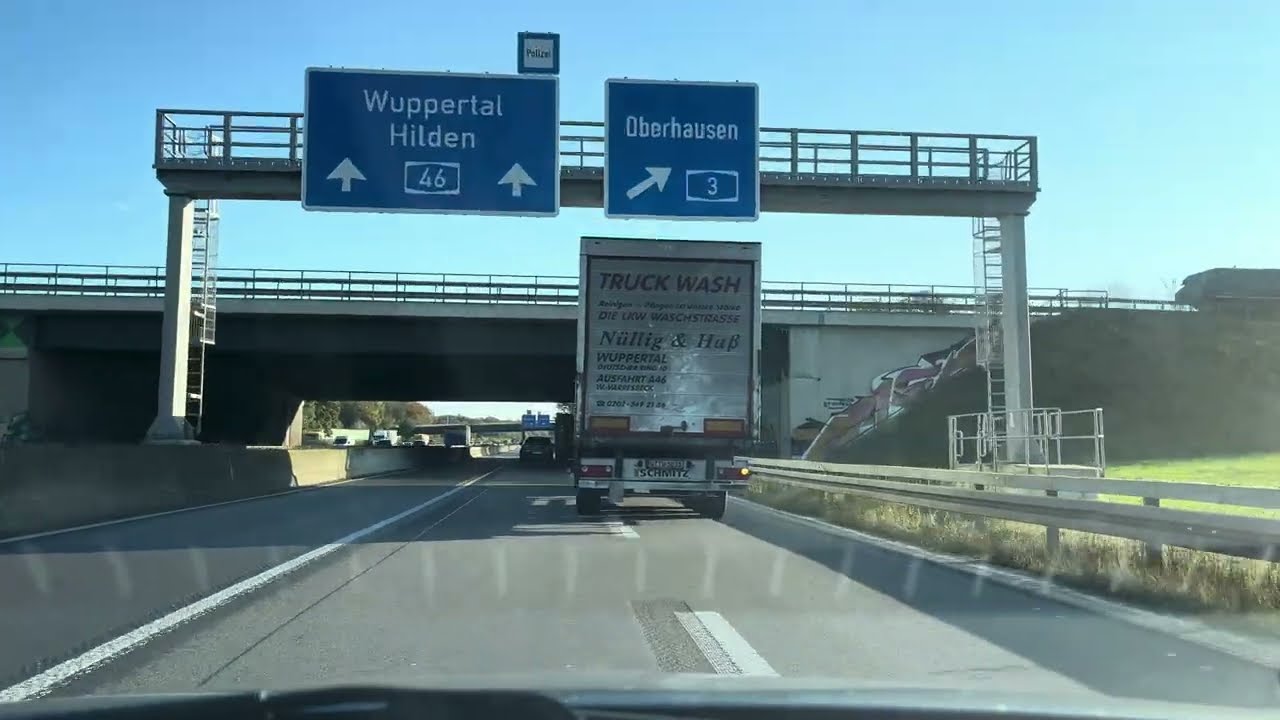 Driving in Germany on the Autobahn A46 from Dusseldorf to Essen