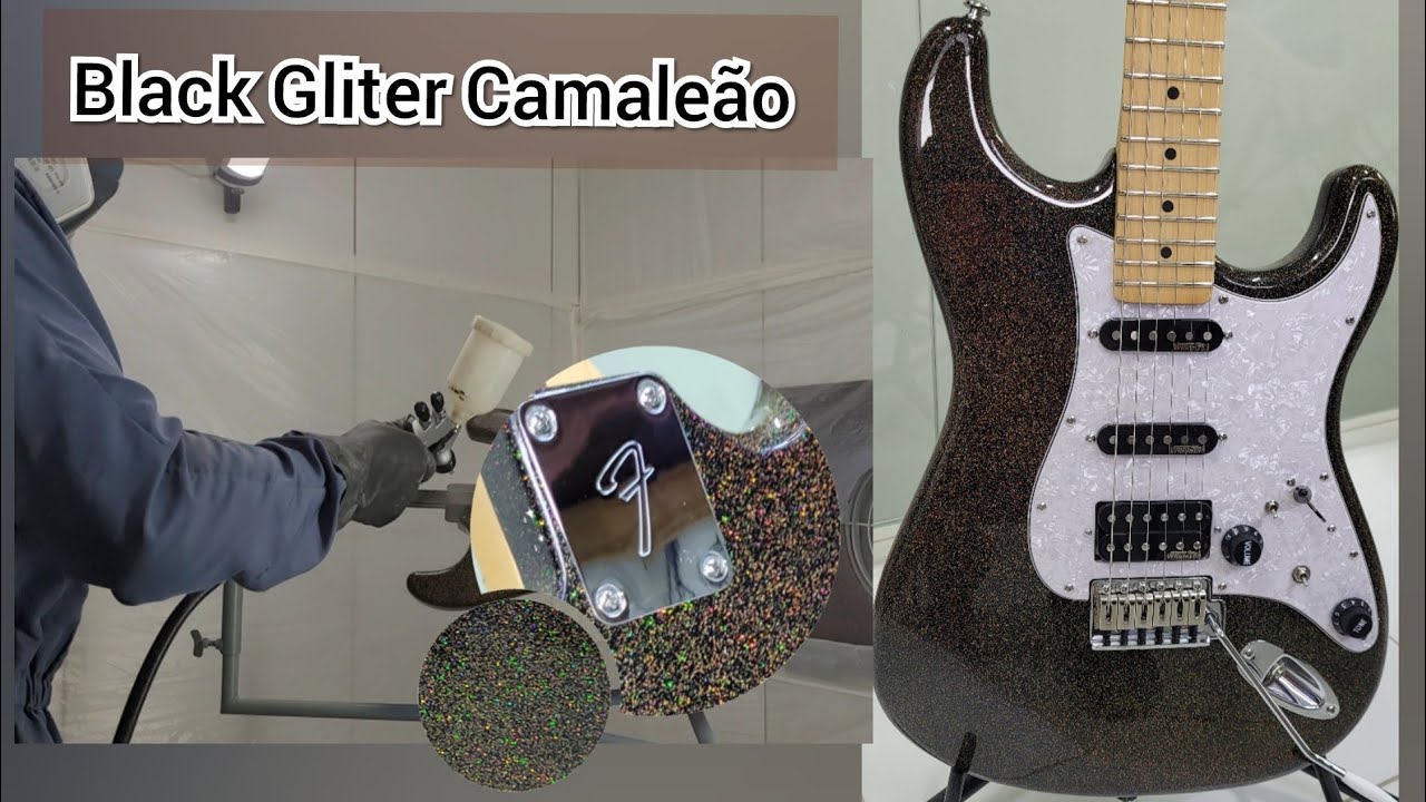 Guitarra Strato Montada Pintura Black Gliter Camaleão