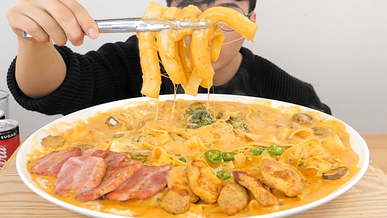 고르곤졸라크림파스타 파파델리면 분모자당면 리얼사운드 먹방 - 설참 ( gorgonzola creampasta mukbang )