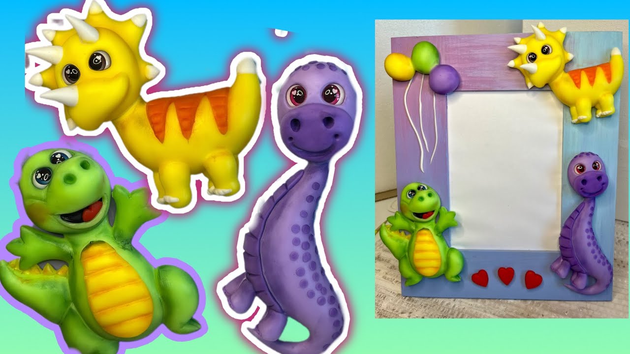 3 apliques DINOSAURIOS BEBES en porcelana fría/ como hacer dinosaurios en en pasta flexible