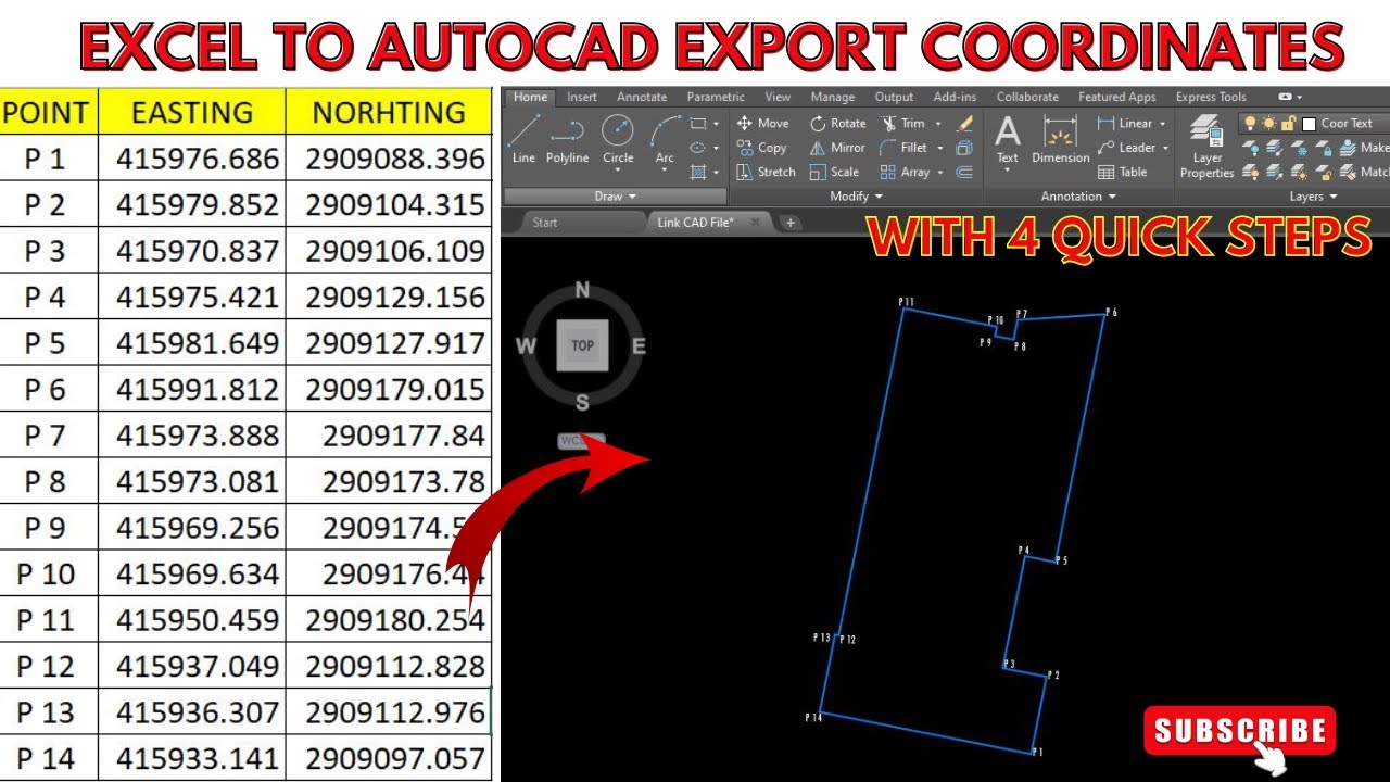 Экспорт координат из Excel в AutoCAD | Импорт координат из Excel в AutoCAD
