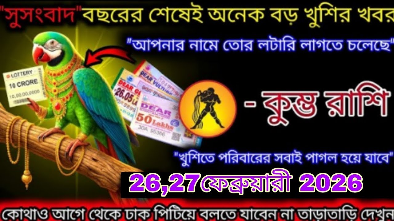 কুম্ভ রাশির নামে লটারি লাগতে পারে! 😱 ২৬–২৭ ফেব্রুয়ারি ২০২৬ বছরের শেষের বড় সুখবর 💰✨#aajkarashifal 