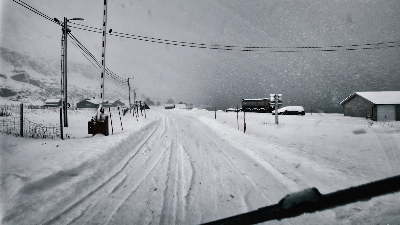 Arctic Norway Blizzard, Snow Storm & Ice Roads Relaxing Winter Snowy Drive Tour. Ambient ASMR Sounds