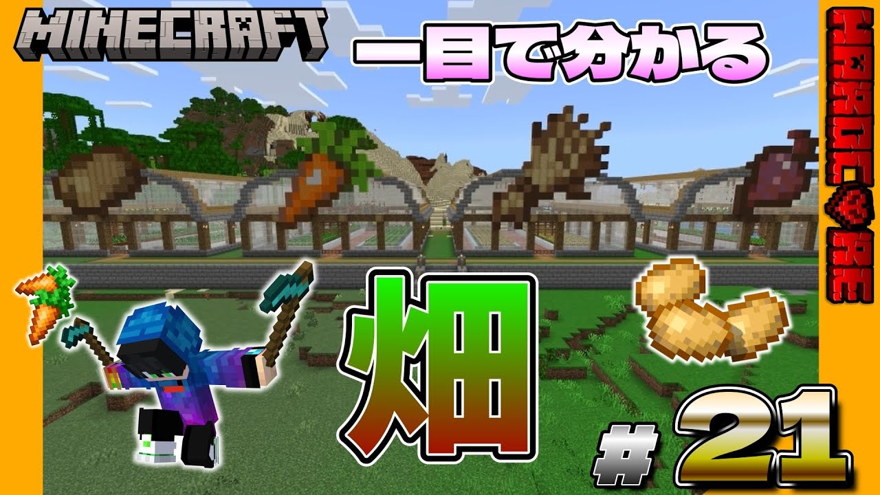 【マイクラ実況】一目で分かる畑作り!!ワールド発展一回目はシンプル+ストレートに伝わる畑を作った#21【マインクラフト】【統合版】