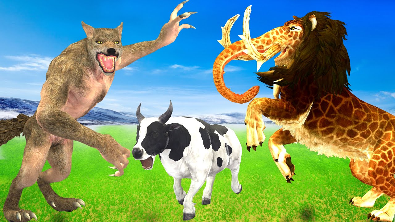 10 Monster Lion Mammoth vs 10 Giant Tiger Wolf vs 10 Zombie Cow Saved By Woolly Mammoth Elephant