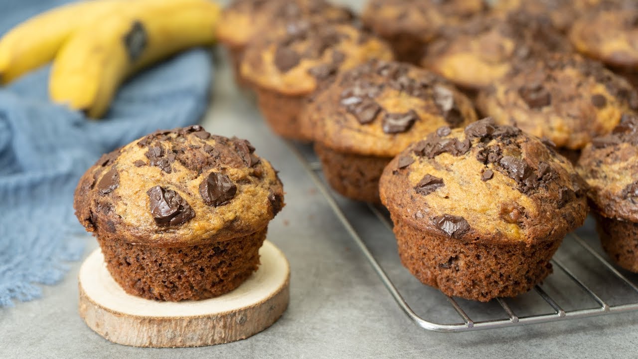 Healthy Banana Peanut Butter Chocolate Muffins