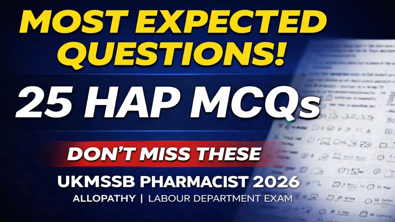 UKMSSB Pharmacist Exam Date 2026 | HAP Most Expected Questions | Uttrakhand Pharmacist Preparation