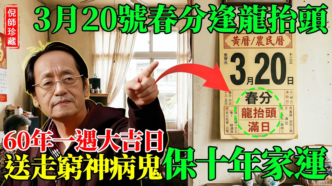 倪海廈：3月20號春分撞上龍抬頭！60年一遇的大吉日，這天做對三件事，把窮神病鬼全送走，保全家十年旺運！#倪海廈 #春分 #龍抬頭 #滿日 #風水佈局 #財運 #生肖運勢 #破財化解 #龍抬頭開運