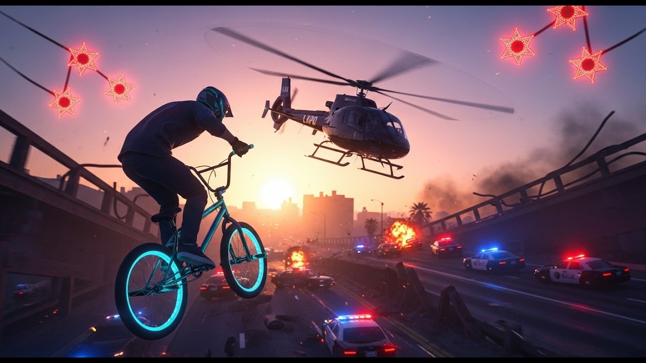 GTA 5 Impossible Challenge: Surviving 5 Stars Using Only a Bicycle! #gta5