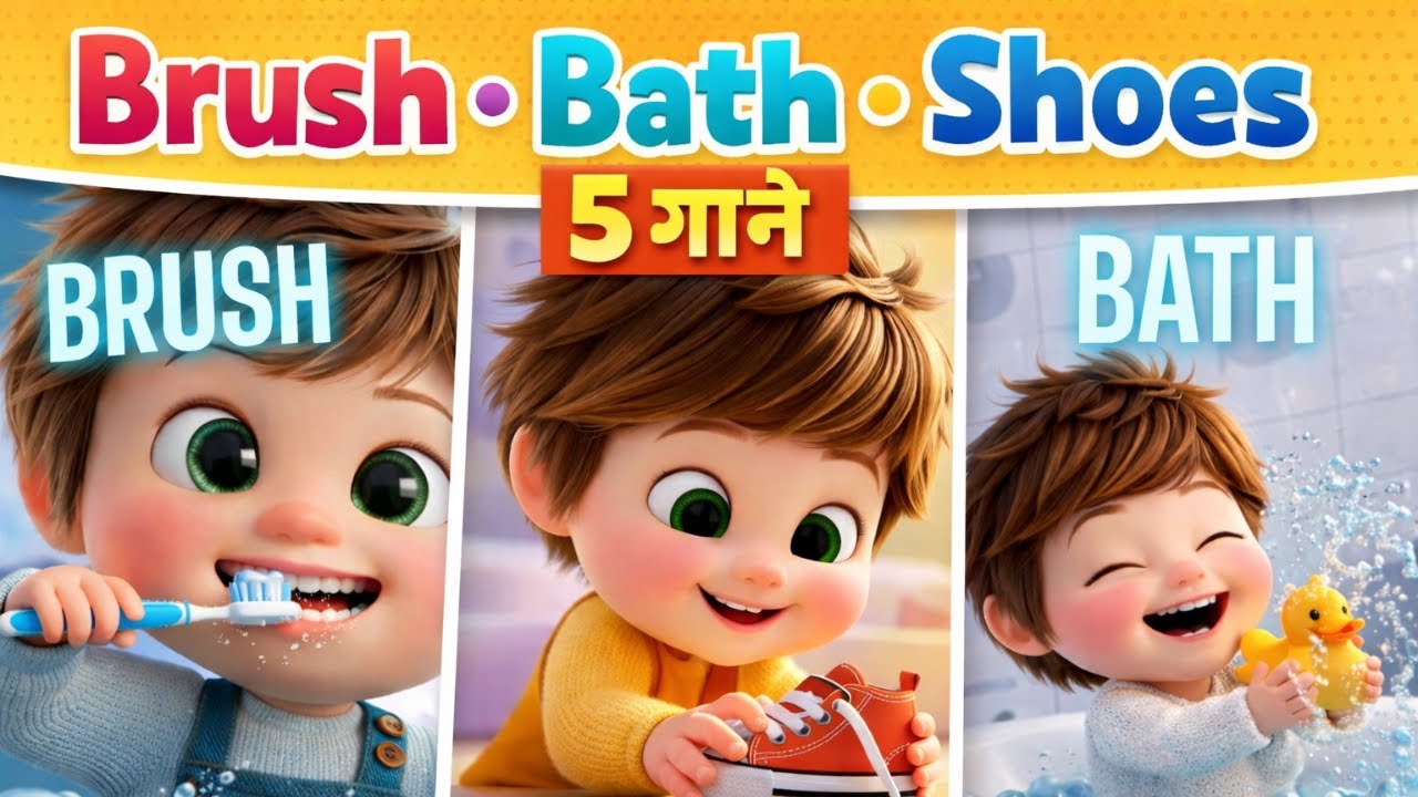 Morning Routine Songs for Kids in Hindi | Brush + Bath + Shoes Song | बच्चों का दिन शुरू गाना