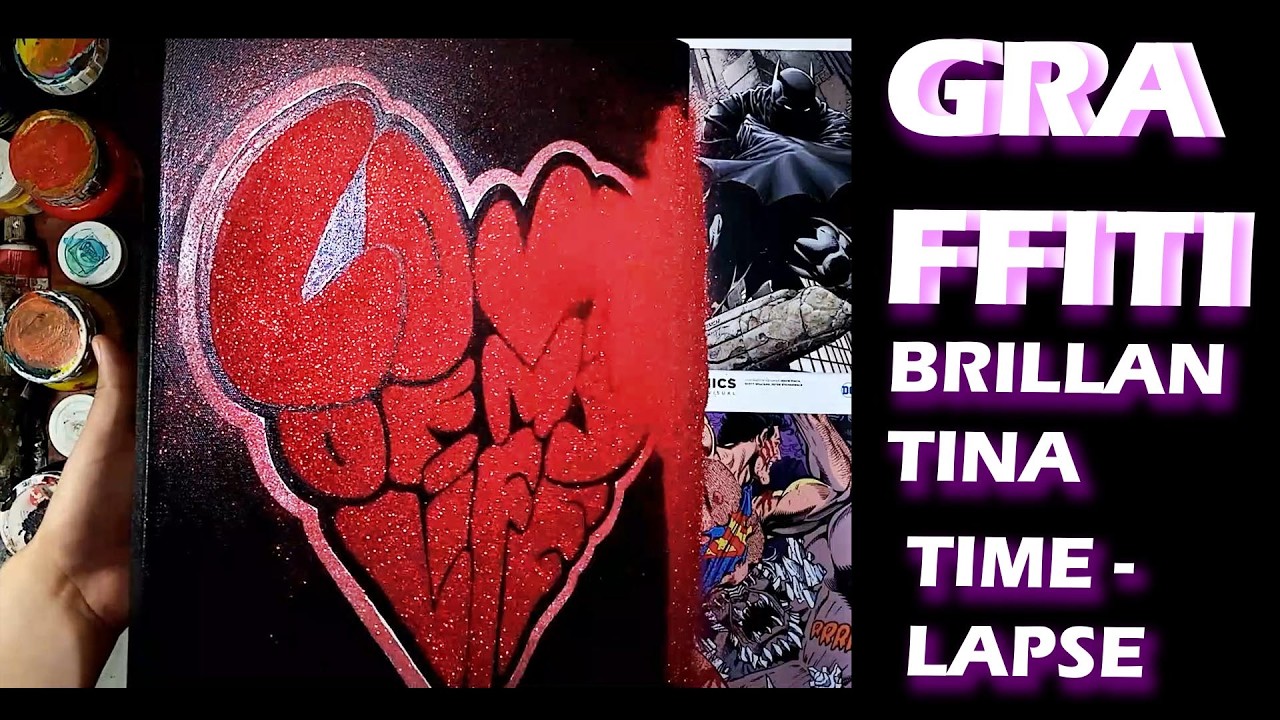 Graffiti en Lienzo con Brillantina Roja ✨ | Time-Lapse  paso a paso  
