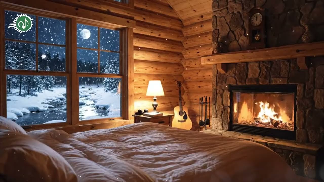 Sleep Music for Deep Sleep | Fireplace & Heavy Snow | Infinite Peace