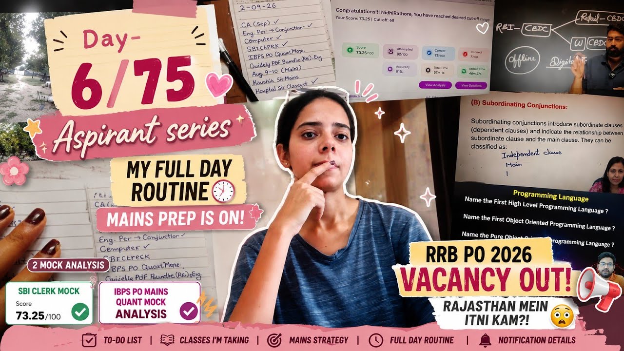 Day-6/75 aspirant series 💪🏻 || RRB PO/CLERK 2026 NOTIFICATION OUT 😤 || vacancies 🤷🏻🥲 || #rrb #ibps