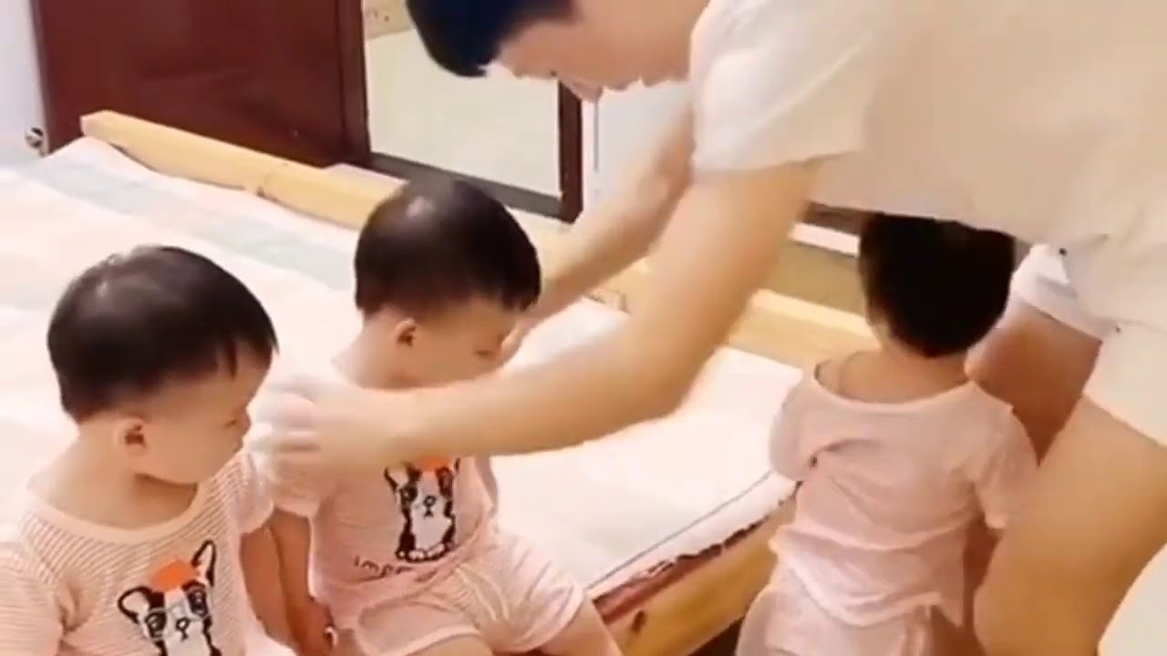 Cute babies # triplets # tiktok videos # amazing father and three cute babies