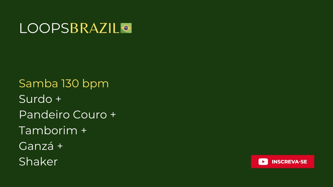 Samba 130 bpm - Surdo + Pandeiro Couro + Tamborim + Ganz&aacute; + Shaker