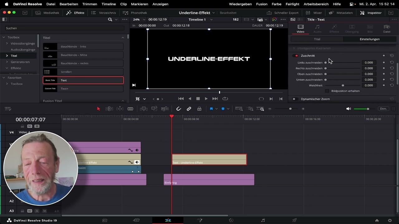 DaVinci Resolve - Underline Texteffekt - Schnell und einfach in der Editpage erstellen