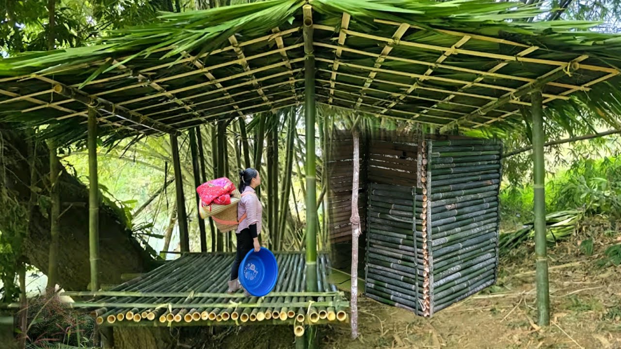 55-Day Challenge: Building a Bamboo House in the Forest - A Small Bamboo House || Camping