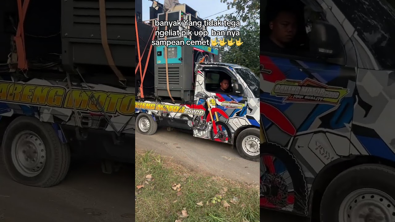 Sound horeg naik pickup sampai ban bocor