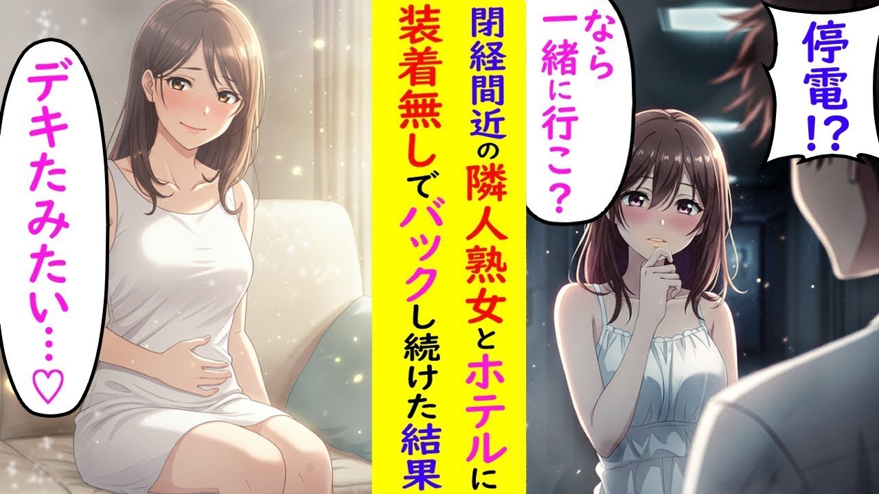 【漫画】街中がいきなり停電に！？仲の良い隣人熟女と仕方なくホテルに→すると・・・【ラブコメ】