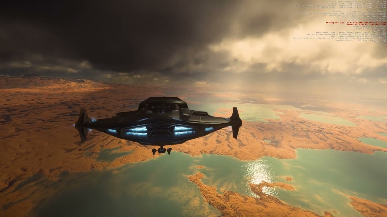 Star Citizen Performance test Entering Bloom's Atmosphere fps and stats visible