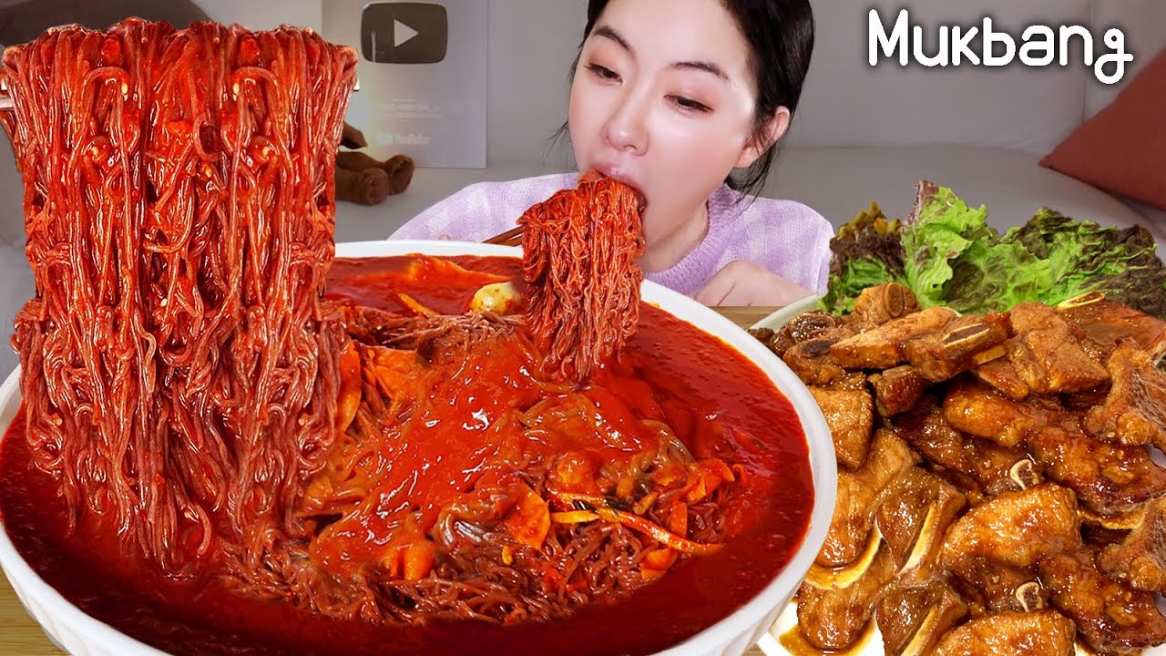 Mukbang 🔥 супер острые лапши и свинины ребраㅣREAL SOUNDㅣASMR MUKBANGㅣEATING SHOW