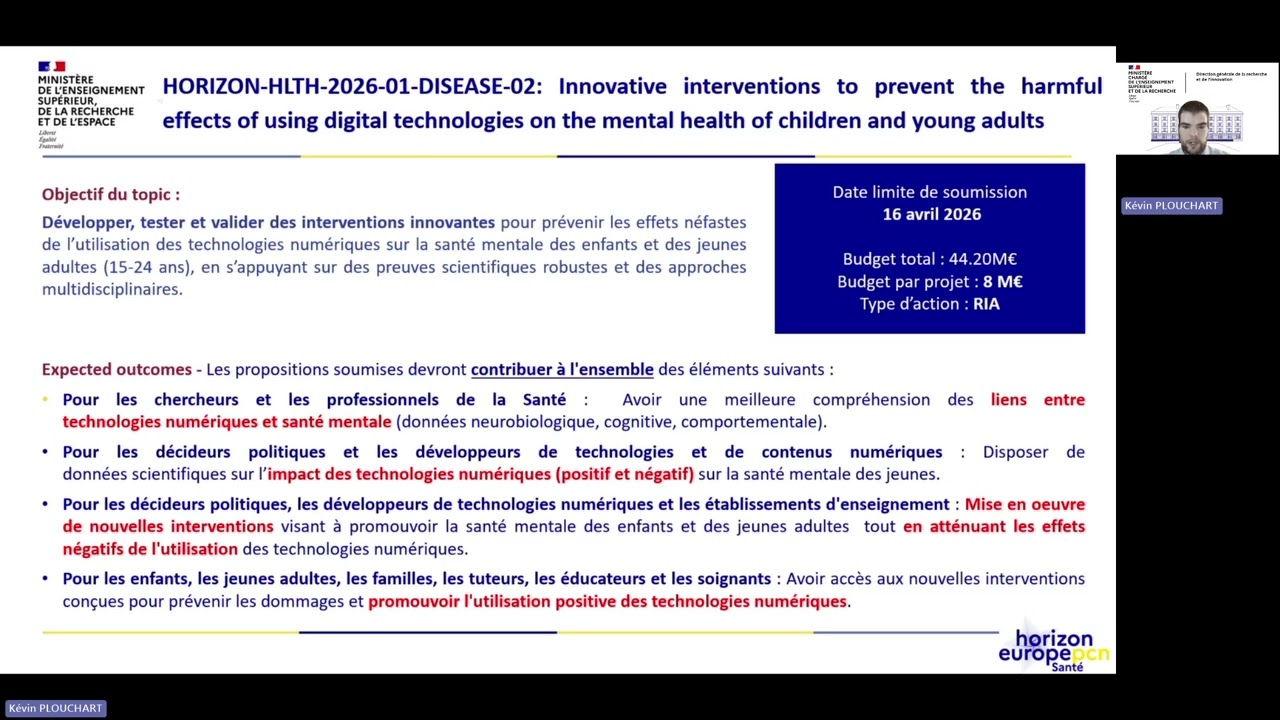 Présentation des appels à projets du programme de travail santé 2026   Destination 3 - 18/01/2026