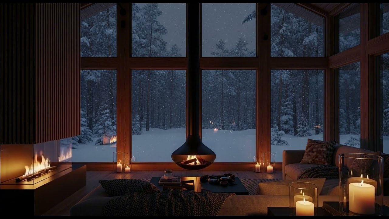Peaceful Music | Evening Jazz by the Fireplace ❄️ Snow Outside | Calm Winter Night Ambience