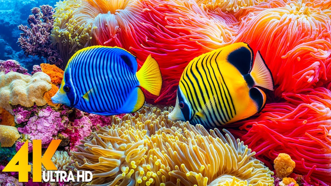 Under Red Sea 4K - Beautiful Coral Reef Fish, Relaxing Sleep Meditation Music - 4K Video UHD