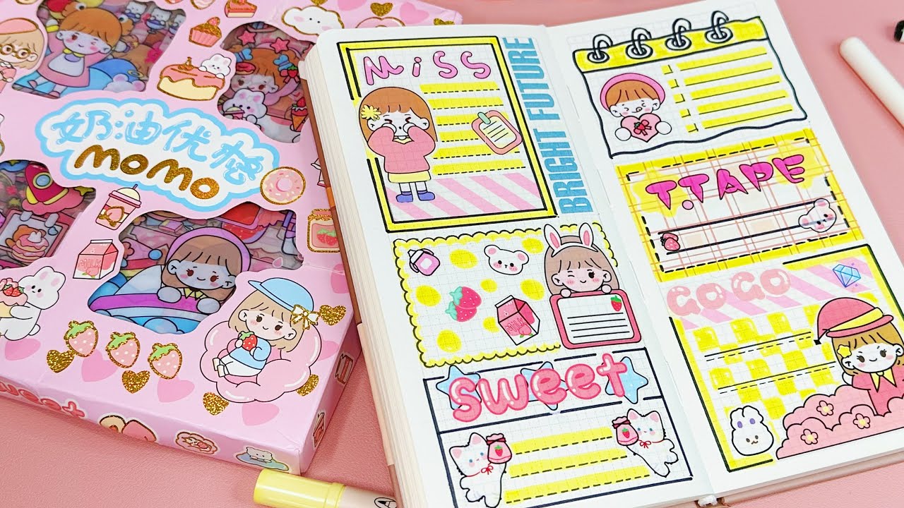 stickers journaling 💛💖 MoMo 🌈 Immersive ASMR bullet journal | Ep.142