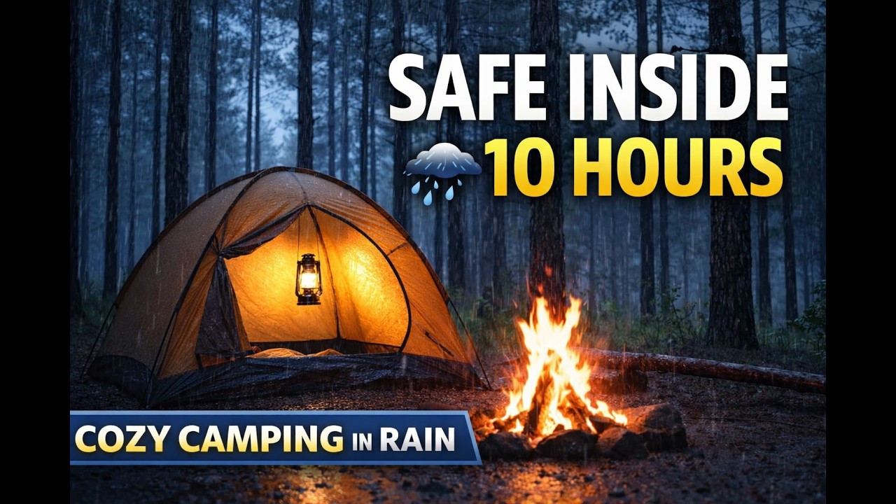 10 Hours of Heavy Rain on Tent – Cozy Camping in the Dark Forest for Deep Sleep
