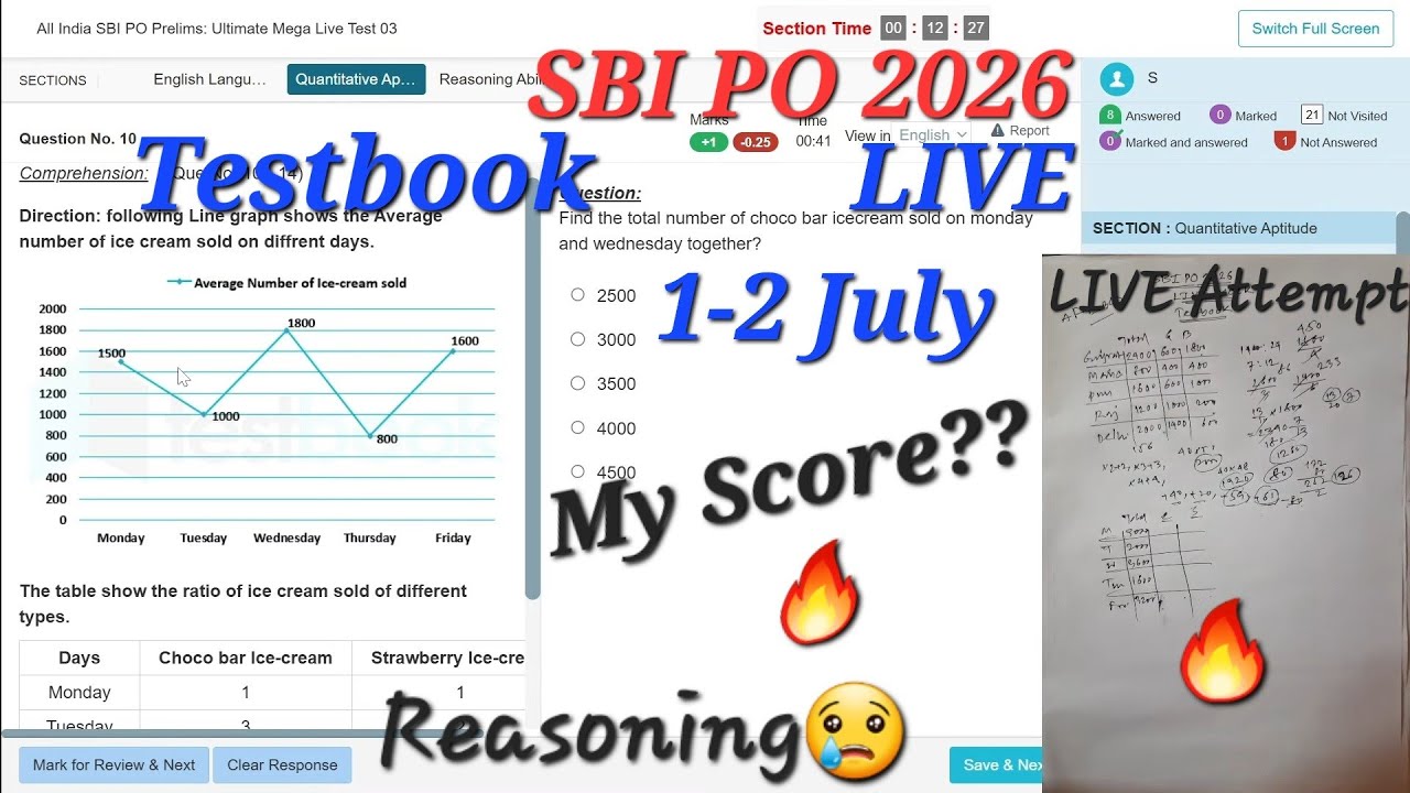 TESTBOOK SBI PO 2026 LIVE пробный тест 1-2 ИЮЛЯ | Мой РЕЗУЛЬТАТ??🔥😎| Поделитесь своим результатом...
