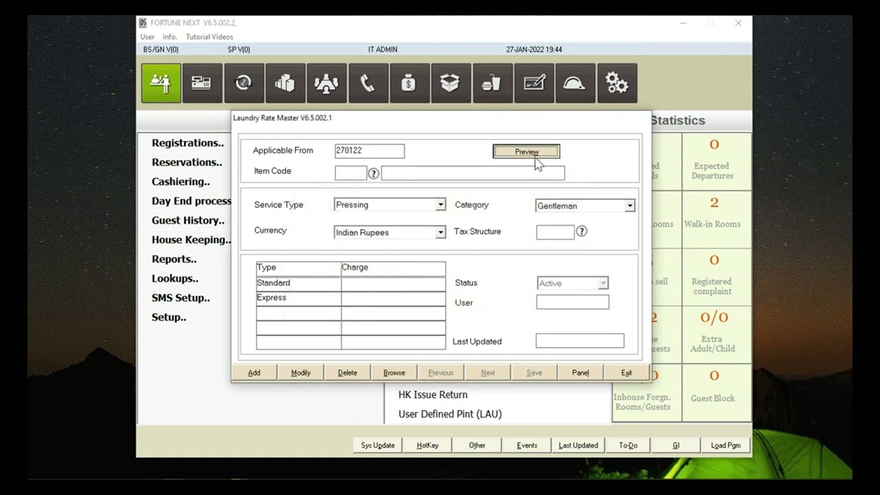 How to add Rate for laundry items in Housekeeping Module in IDS 6.5 & 7.0 Software