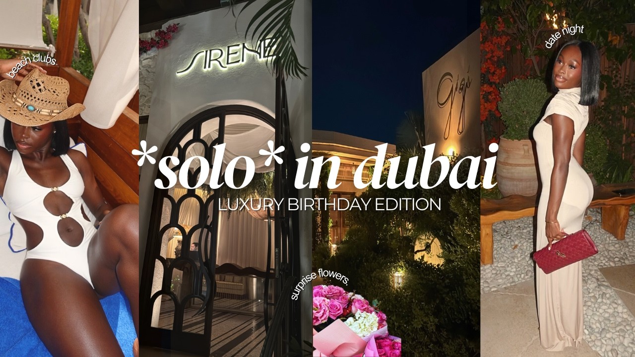 DUBAI SOLO TRAVEL VLOG | luxury hotel + surprise flowers + beach clubs + vacay fits & moreee