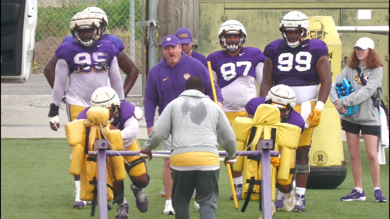 LSU spring FOOTBALL practice video FOCUSED on DEFENSE, March 27